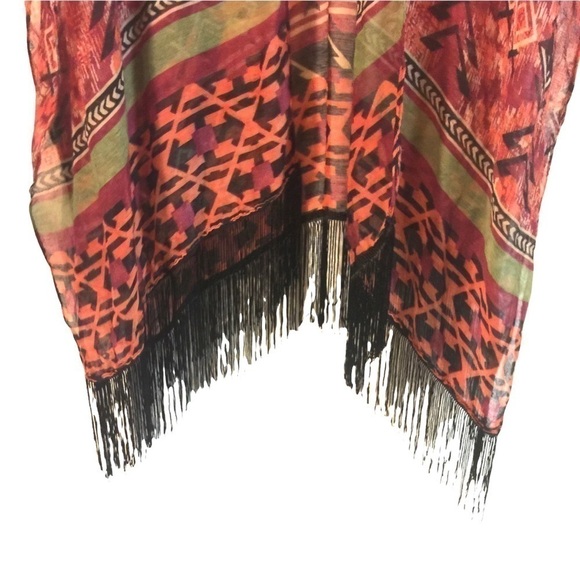 SWIM sheer cover/shawl/scarf fringed in southwest print OS - Picture 7 of 7